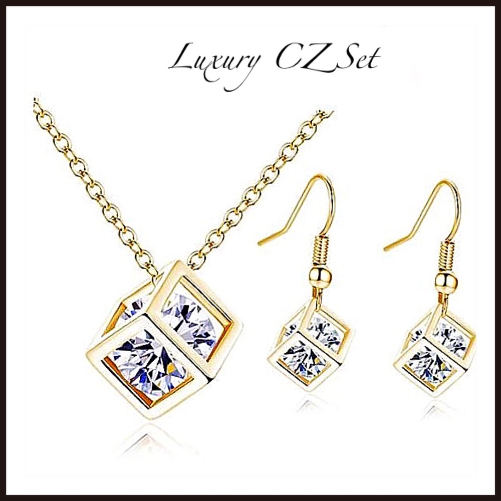 🎁 Luxury CZ Gold Necklace & earring set